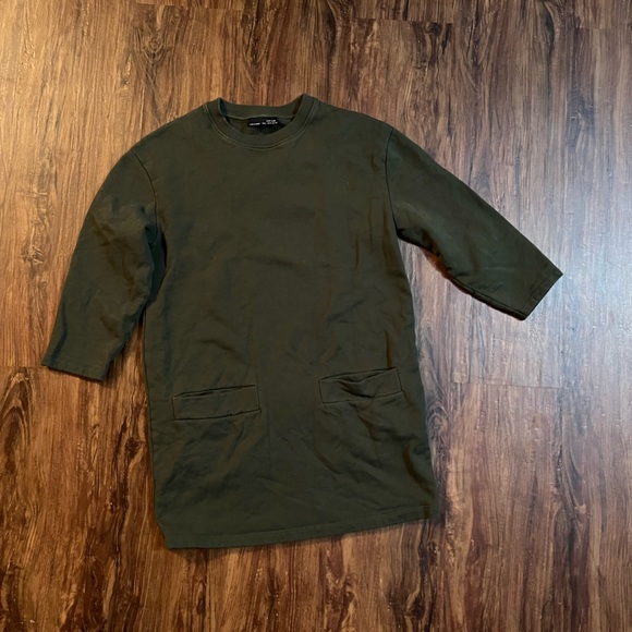 Zara Olive Green, Double Pocket Sweatshirt Size S - Picture 2 of 3
